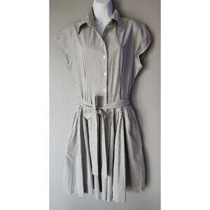 Norma Kamali Striped Cotton Belted Button Shirt Dress